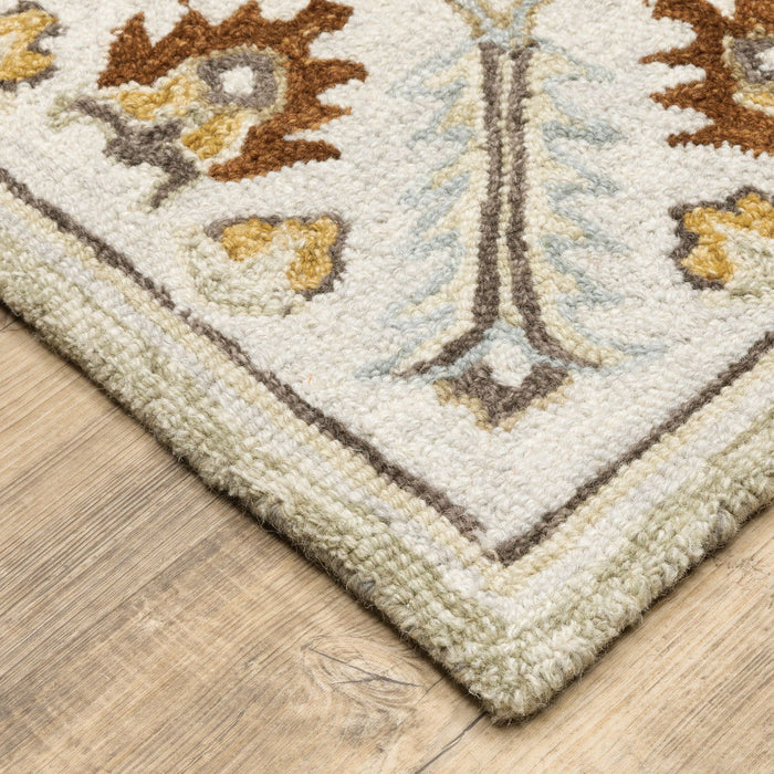 10' x 13' Gray Oriental Tufted Handmade Stain Resistant Area Rug - Ivory Beige Gold And Muted