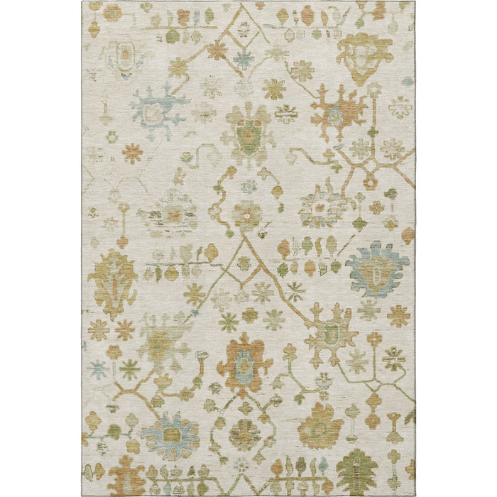10' X 14' Floral Washable Area Rug With UV Protection (708427) - Ivory / Gold / Blue