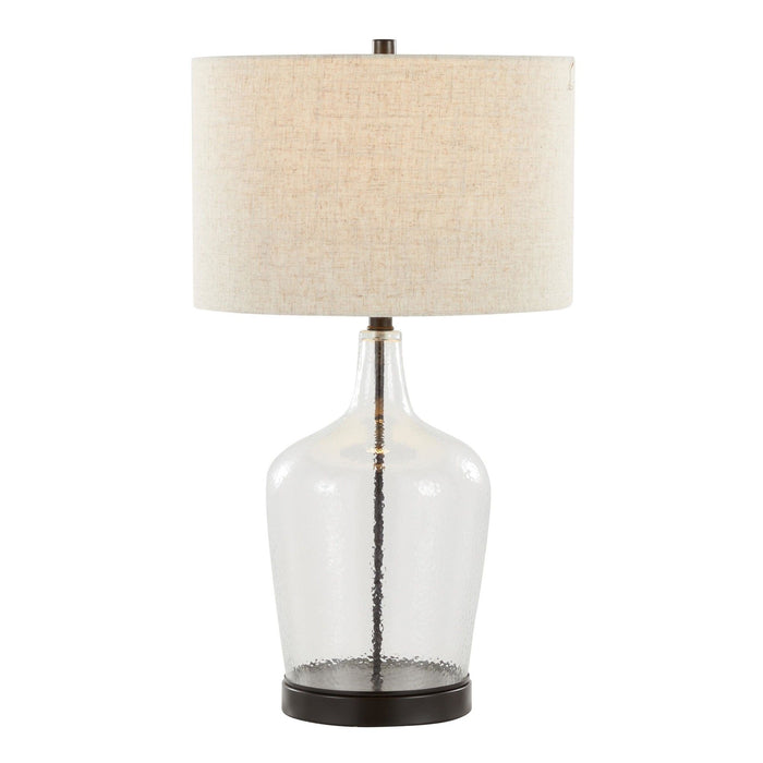Botella - 28" Glass Table Lamp (Set of 2) - Clear Dimpled Glass And Oil Bronze Metal With Natural Linen Shade And Built-In USB Port from Grandview Gallery