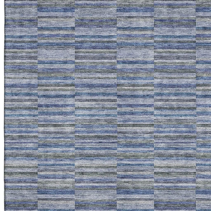10' X 14' Striped Washable Area Rug With UV Protection - Navy Blue / Gray