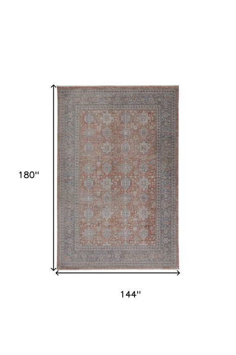12' x 15' Oriental Power Loom Worn Faded Area Rug With Fringe - Blue And Red