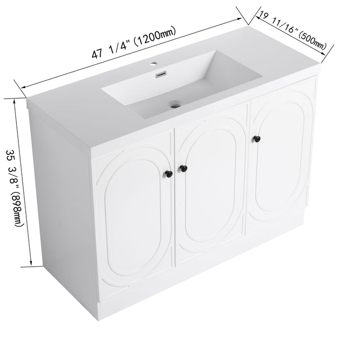 Giga contemporary freestanding bathroom vanity with resin sink and soft-close cabinet doors, modern bathroom furniture.