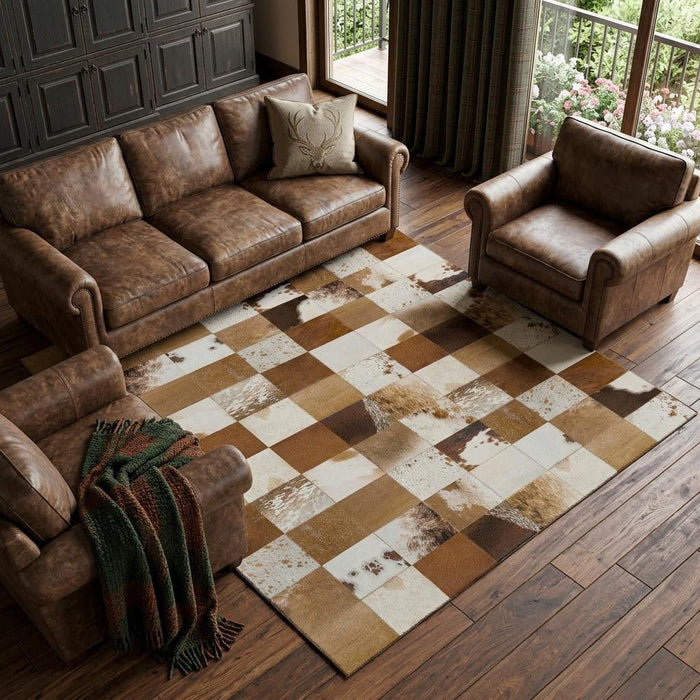 8' X 10' Patchwork Washable Area Rug With UV Protection (644728) - Brown / Ivory