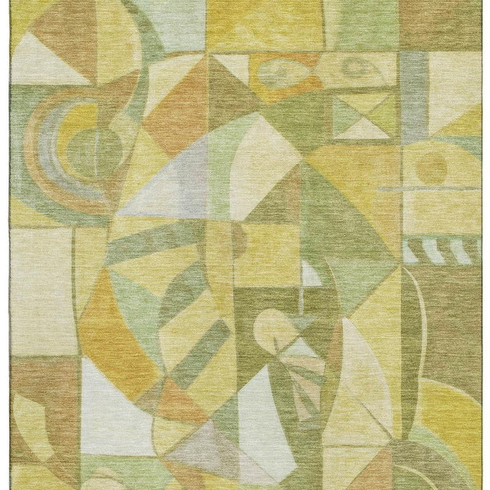 10' X 14' Abstract Washable Area Rug With UV Protection (700403) - Fern Green / Gold / Ivory