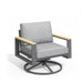Gray Giga all-weather swivel patio dining chairs with cushions, featuring a comfortable design for outdoor dining.