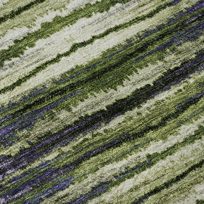 10' X 14' Striped Washable Area Rug With UV Protection (650992) - Purple / Green / Ivory