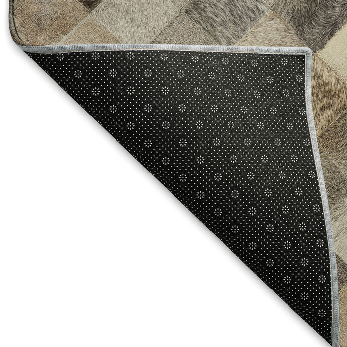 8' Patchwork Washable Round Rug With UV Protection (644649) - Gray / Ivory / Beige