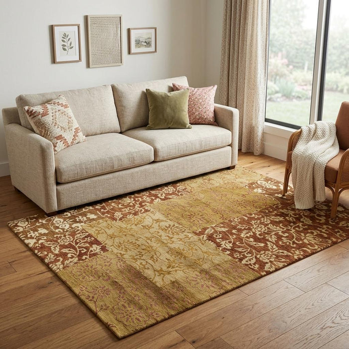 5' X 8' Patchwork Hand Knotted Area Rug (744142) - Gold / Brown