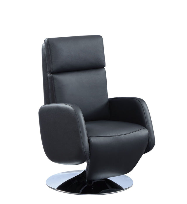 Tufted Genuine Leather Power Swivel Recliner (730555) - Black