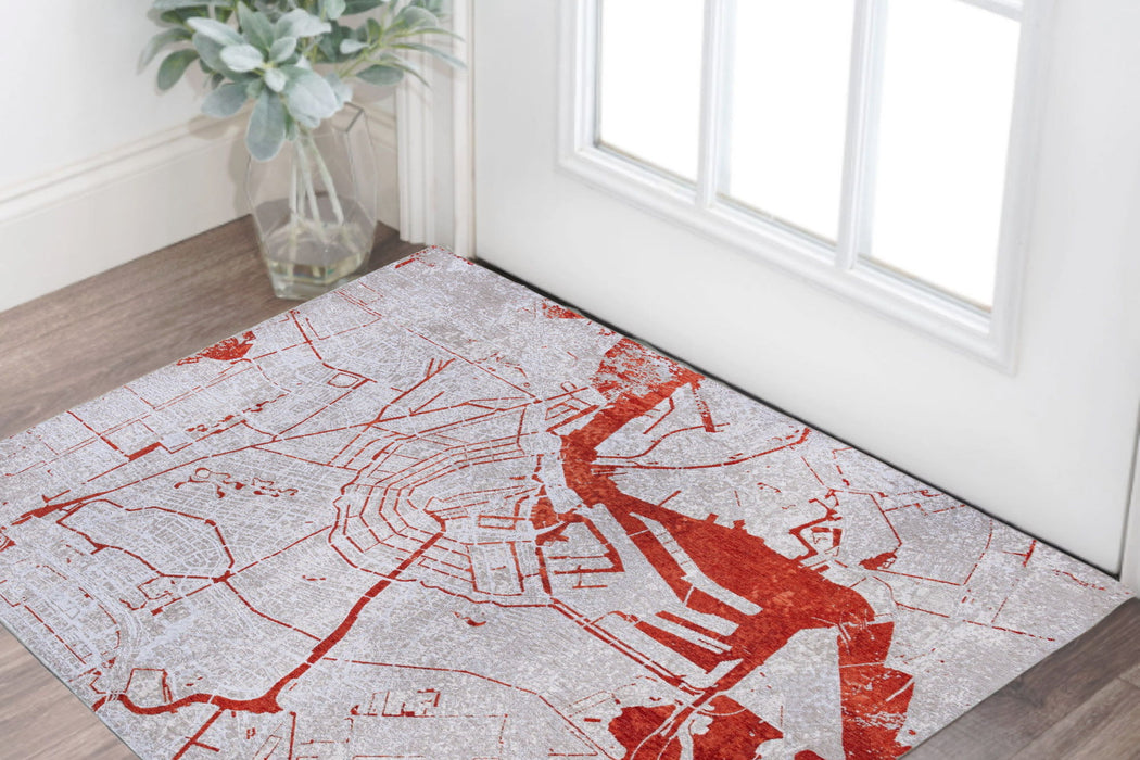 3' x 5' Abstract Non Skid Area Rug - Red And White