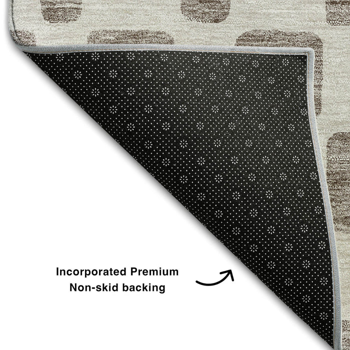 10' X 14' Geometric Washable Area Rug With UV Protection (669318) - Taupe / Ivory