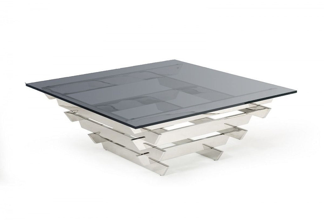 Smoked Glass Square Coffee Table - Silver And Dark Gray