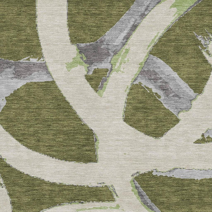10' X 14' Abstract Washable Area Rug With UV Protection (680271) - Olive Green / Gray / Beige