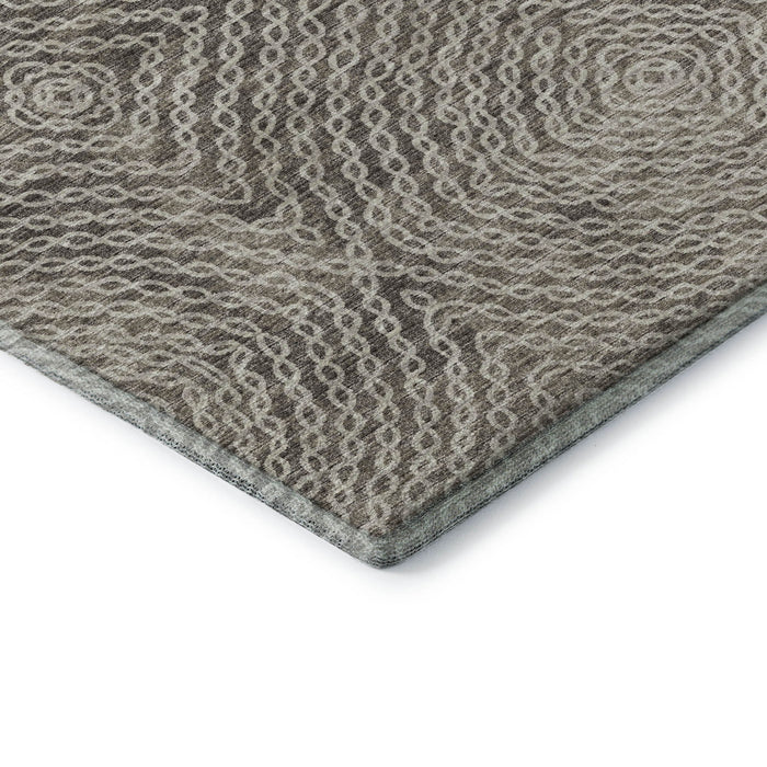 8' Geometric Washable Round Rug With UV Protection - Coffee And Beige