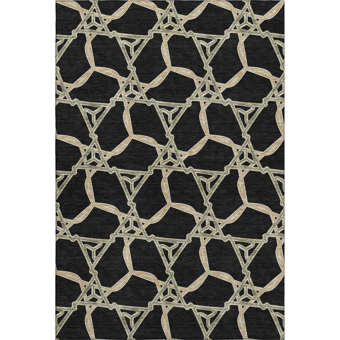 10' X 14' Geometric Washable Area Rug With UV Protection (675966) - Black / Beige / Ivory