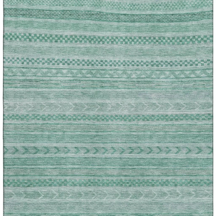 10' X 14' Striped Washable Area Rug With UV Protection (695222) - Turquoise / Teal
