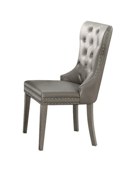 Tufted Upholstered Faux Leather Wing Back Dining Side Chairs (Set of 2) - Champagne