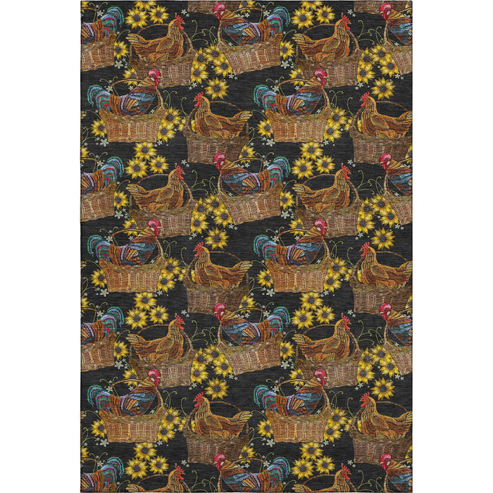 10' X 14' Cottage Animal Print Washable Area Rug With UV Protection - Midnight