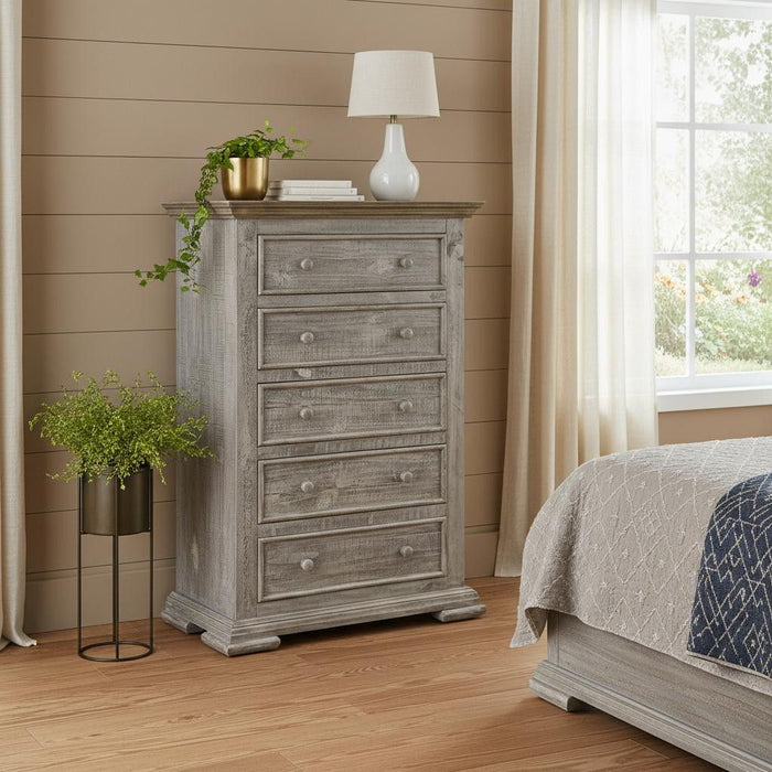 Solid Five Drawer Chest - Gray