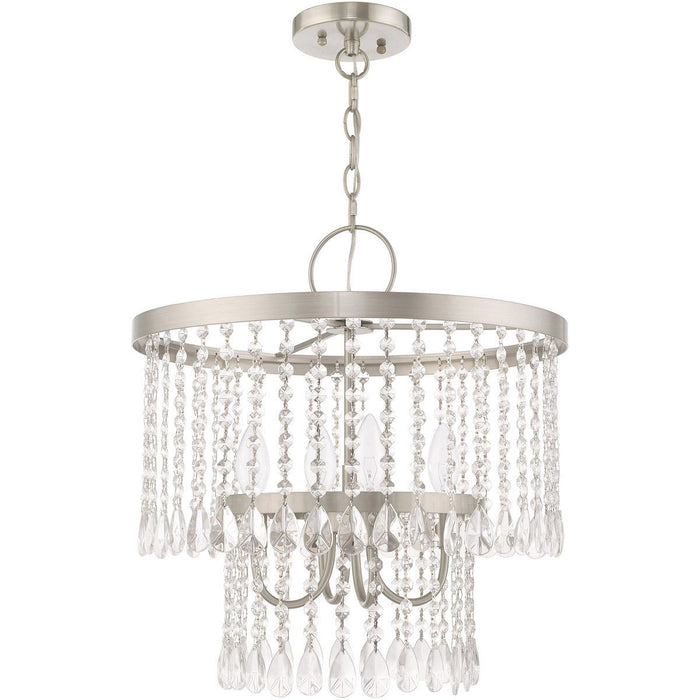20" Four Light Dimmable Chandelier With Shades - Nickel / Pearl Silver