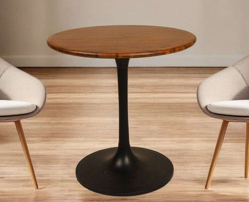 30" Rounded Solid Wood And Iron Pedestal Base Dining Table - Brown
