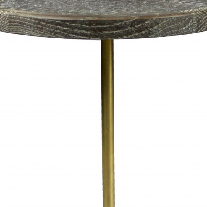 20" Solid Wood And Marble Round End Table - Black And Brown