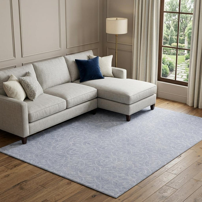 10' X 14' Geometric Washable Area Rug With UV Protection (691896) - Sky Blue / Ivory