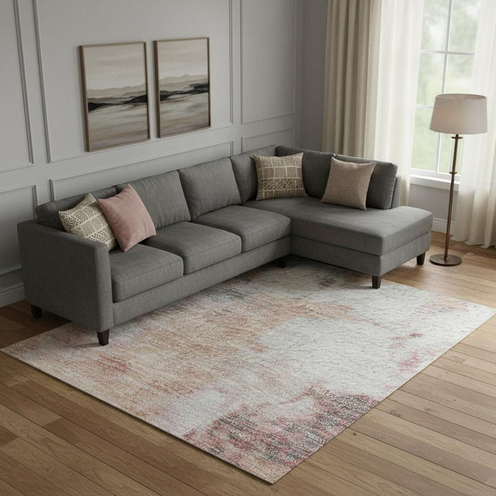 10' X 14' Abstract Washable Area Rug With UV Protection (709938) - Salmon / Ivory / Brown