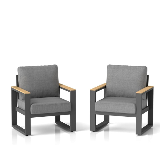Pair of Giga all-weather patio armchairs with thick cushions, outdoor furniture set, stylish and comfortable for patio lounging