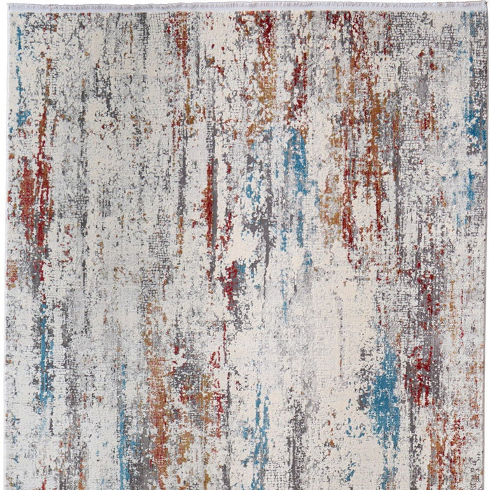 5' X 8' Abstract Power Loom Area Rug With Fringe - Gray / Red