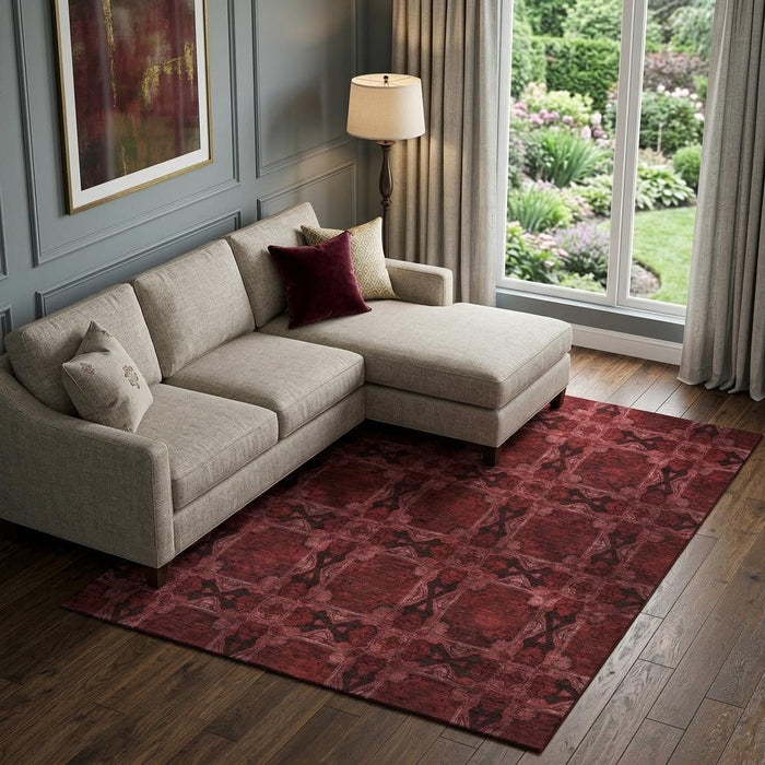 9' X 12' Floral Medallion Washable Area Rug With UV Protection (649467) - Burgundy / Red / Gray
