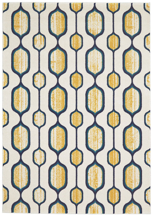 10' x 13' Geometric Power Loom Area Rug - Ivory Blue And Yellow