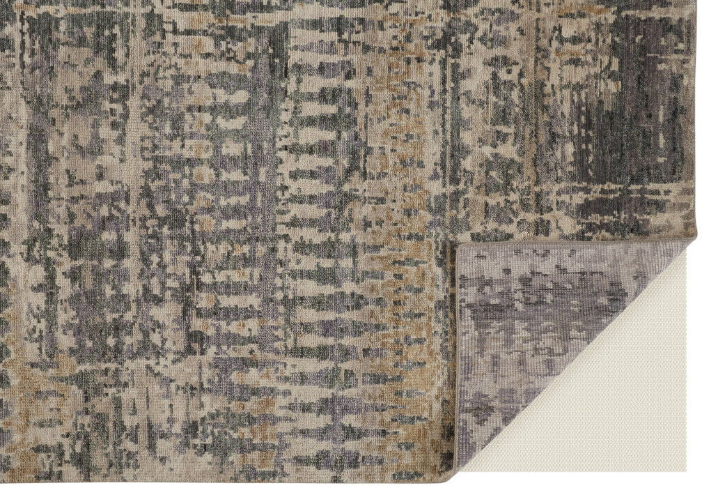 8' Wool Abstract Hand Knotted Runner Rug - Gray Taupe And Ivory
