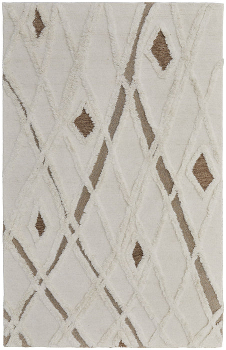 10' x 14' Wool Geometric Hand Tufted Area Rug - Ivory Taupe And Brown
