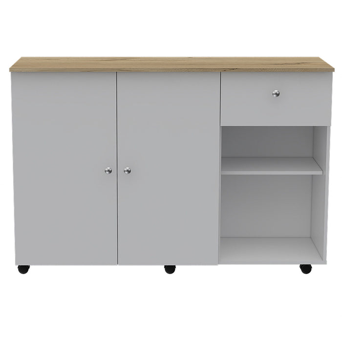 54" Rolling Kitchen Island With Storage - White / Natural