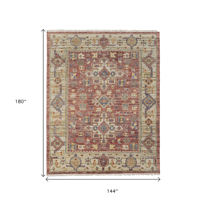 12' X 15' Oriental Hand Knotted Area Rug With Fringe - Red