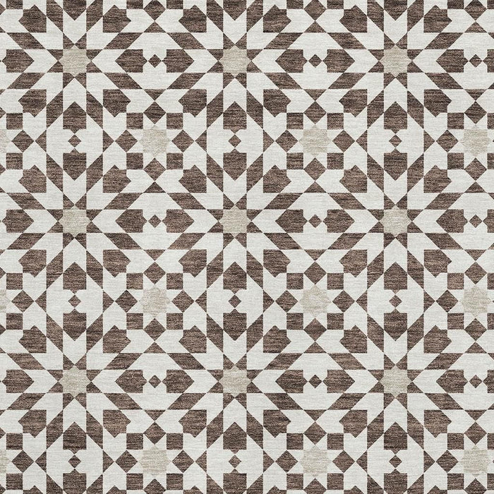 8' X 10' Geometric Washable Area Rug With UV Protection - Brown And Ivory