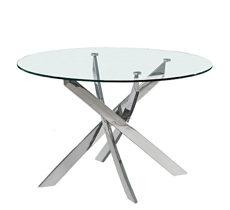 48" Glass And Metal Cross Leg Base Round Top Dining Table - Clear