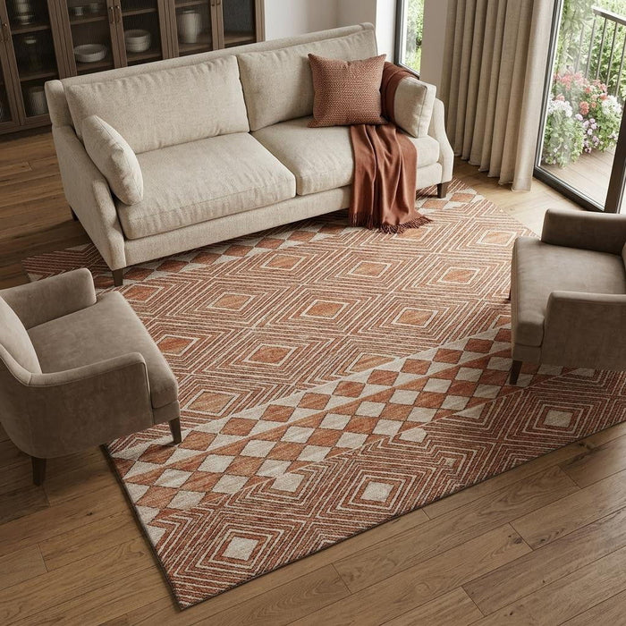 10' X 14' Tribal Washable Area Rug With UV Protection (644760) - Burnt Sienna / Ivory