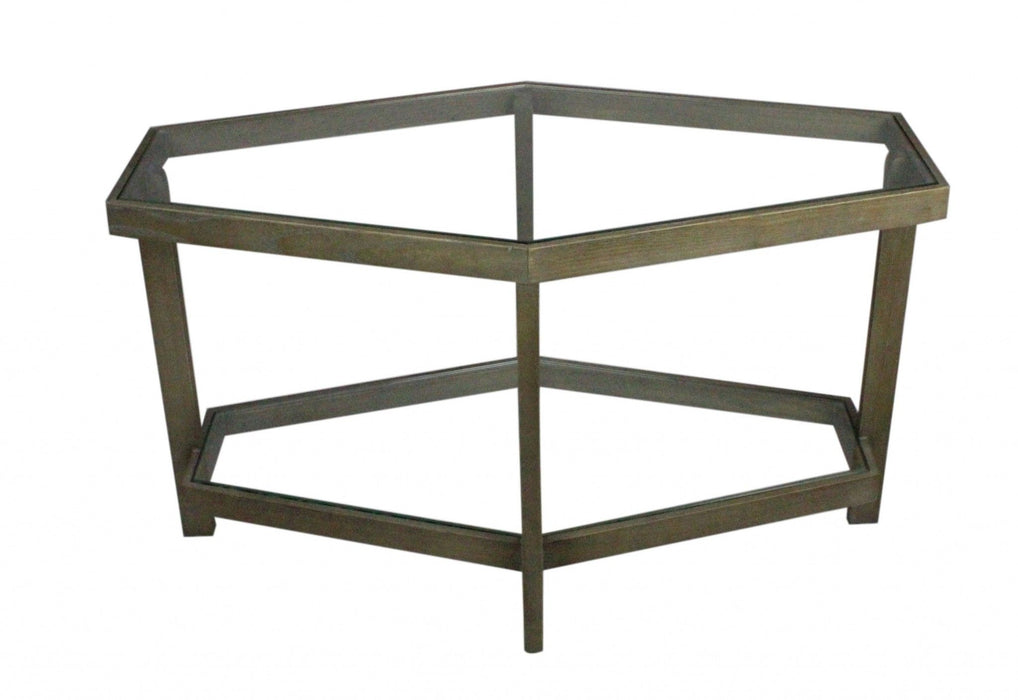 Modern Hexagonal Glass Top Coffee Table - Clear Brown