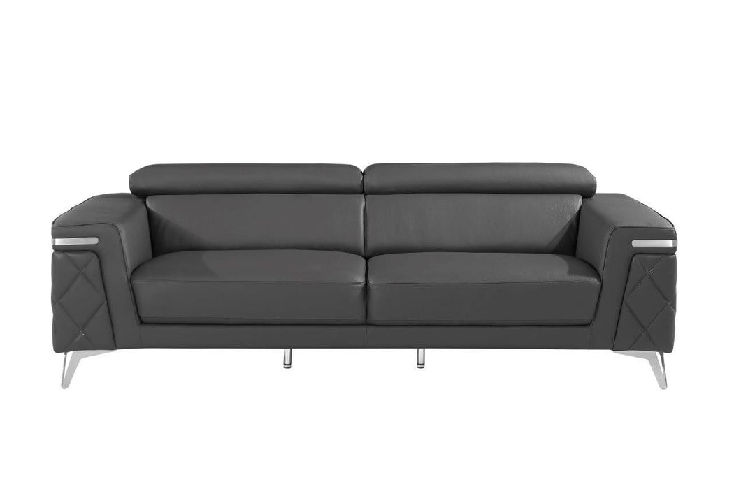 89" Italian Leather Sofa With Silver Legs - Dark Gray