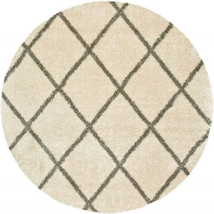 8' Round Geometric Lattice Area Rug - Ivory And Gray
