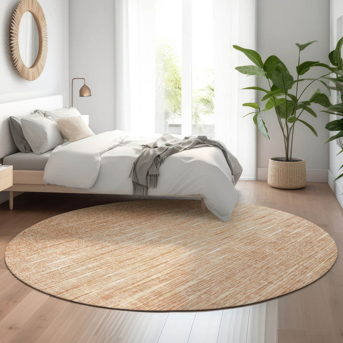 8' Abstract Washable Round Rug With UV Protection - Salmon And Ivory