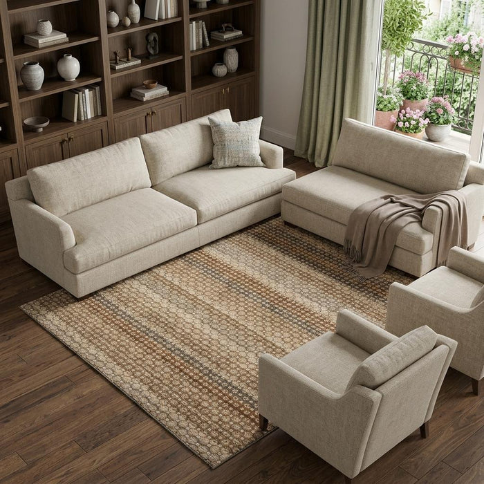 10' X 14' Striped Washable Area Rug With UV Protection (693606) - Rust / Beige / Taupe