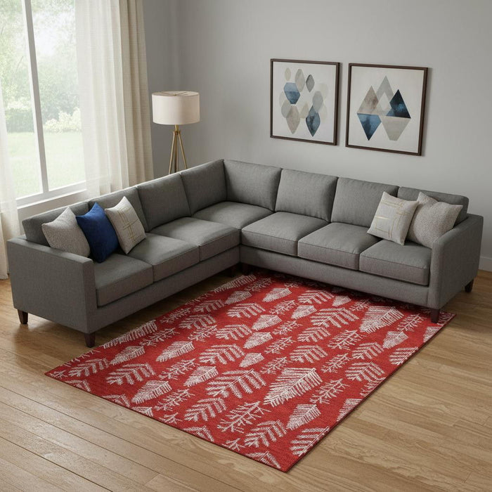 10' X 14' Floral Washable Area Rug With UV Protection (701774) - Red / Ivory