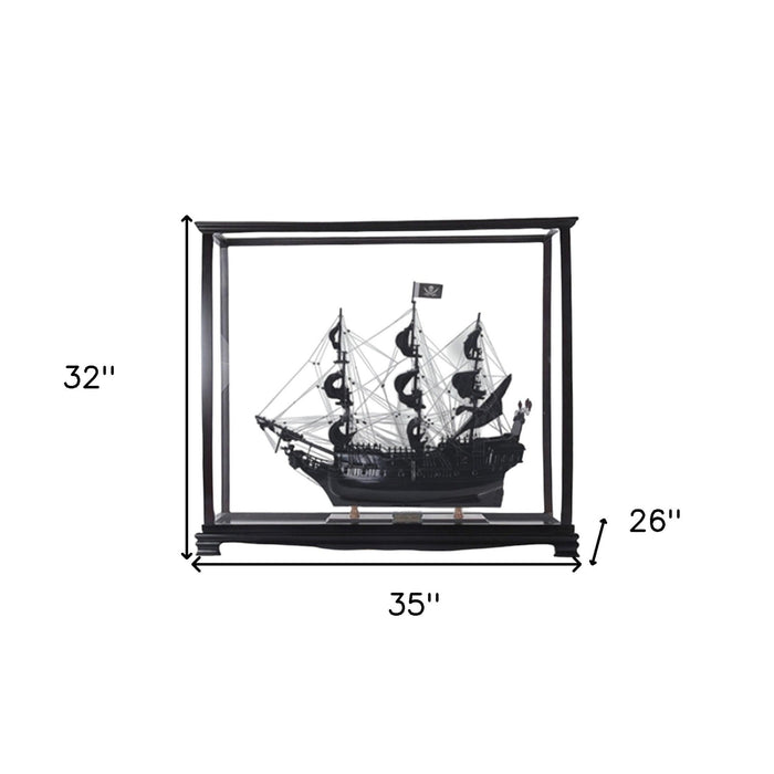Hand Painted Pirate Medium Display Case Model Boat - Black / Pearl