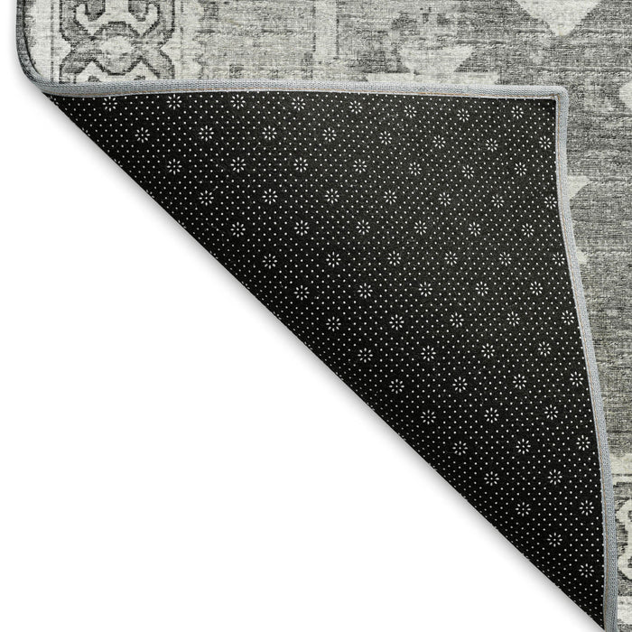10' X 14' Geometric Washable Area Rug With UV Protection - Ash Gray And Ivory