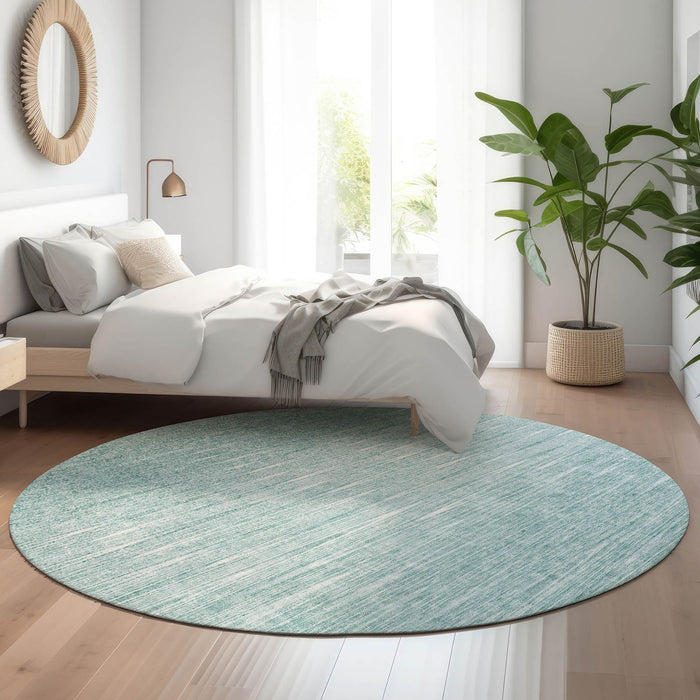 8' Abstract Washable Round Rug Polyester With UV Protection - Aqua And Teal