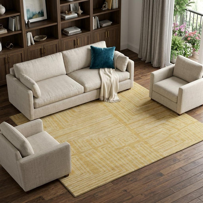 10' X 14' Geometric Washable Area Rug With UV Protection (681977) - Gold / Ivory