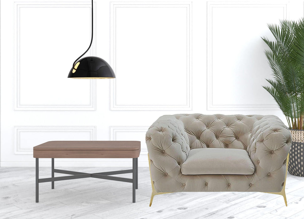 Velvet Solid Color Chesterfield Chair - Beige And Gold